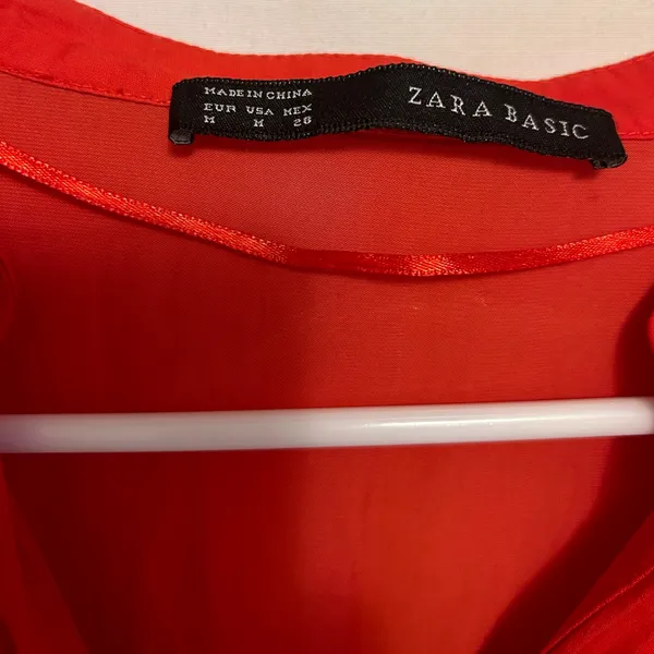 Zara Basic Red 3/4 Sleeve Faux Wrap Lined Mini‎ Dress Size Medium - Image 2