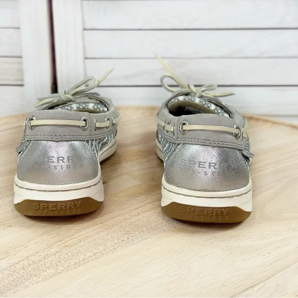 Sperry Topsider Angelfish Striped Mesh Leather Slip On Boat Shoe‎ Loafer Taupe 6 - Image 6