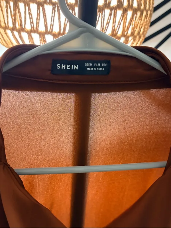 SHEIN Brown Draped Cowl Neck Long Sleeve Blouse - Image 3