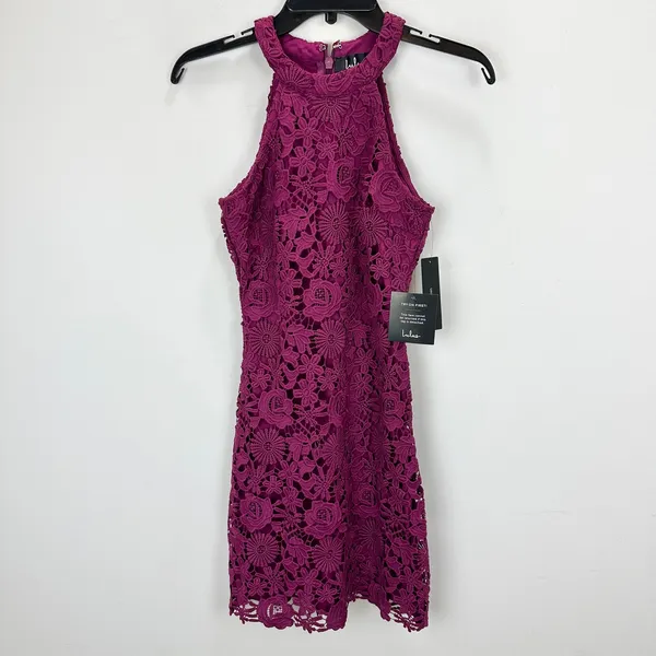 Lulus Love Poem Magenta Purple Lace Mini Dress Party Cocktail Romantic XS NWT - Image 4