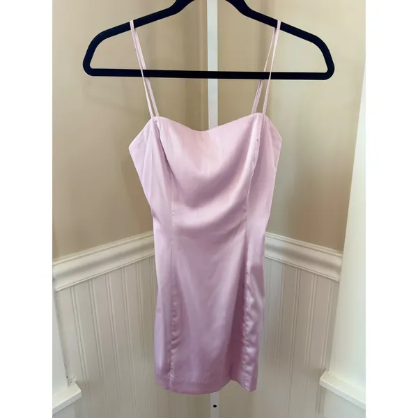 Sunday Best Satin Square Neck Mini Dress Adjustable Straps Pink Lavender Size 00 - Image 2