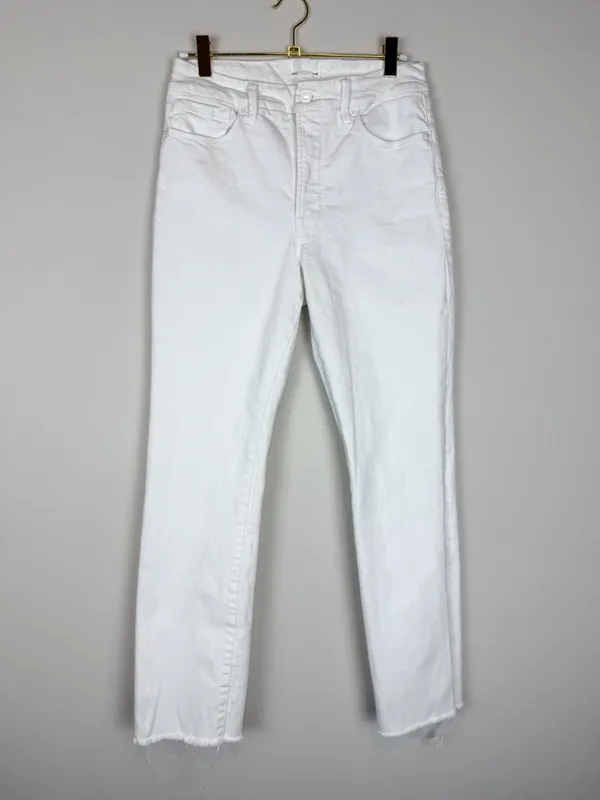 Good American Good Straight High Rise Raw Hem White Jeans Size 4/27‎ - Image 3