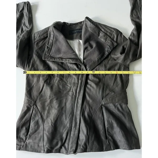 Elie Tahari Jeanette Drape Front Leather Jacket Small - Image 8