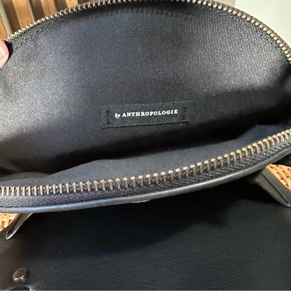 Anthropologie Black Faux Leather Woven Crossbody Bag Adjustable Strap - Image 3