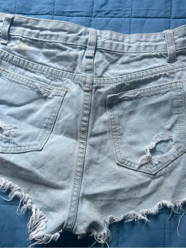 SheIn Light Blue Distressed Denim Shorts - Casual Summer Swim - Image 3