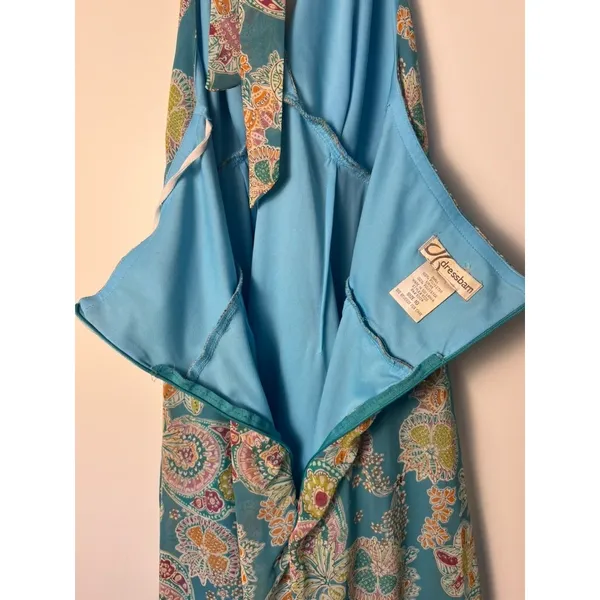 Dressbarn Sz 10 Teal Paisley Floral Halter Midi Dress Blue Pink Beach Vacation - Image 4
