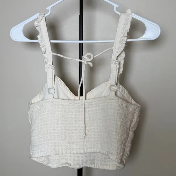 American Eagle Cream Milkmaid Ruffle Strap Tie Back Tank Top Size Small - Image 2