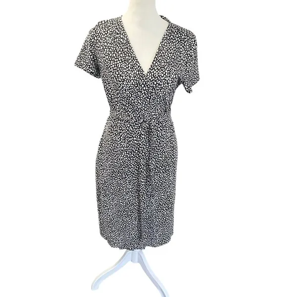 DVF Julian Two Wrap Dress Black White Cotton Silk Size 4 - Image 2