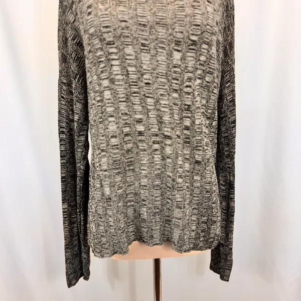 Eileen Fisher Silk Organic Linen Knit Sweater L Black White Textured Boxy Top - Image 4