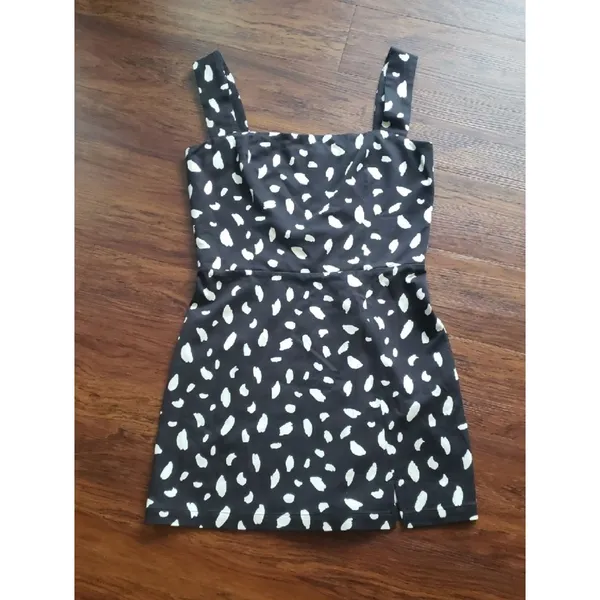 Reformation Black White Spotted Austin Mini Dress Size 12 Feminine Retro Y2K - Image 2