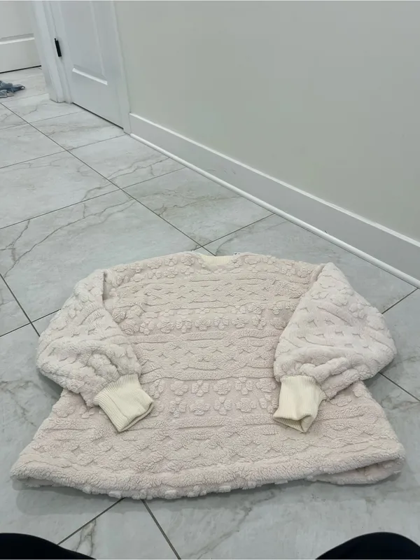 NWT Free People Ivory Cable Knit Sweatshirt Size Large $128 - Image 7