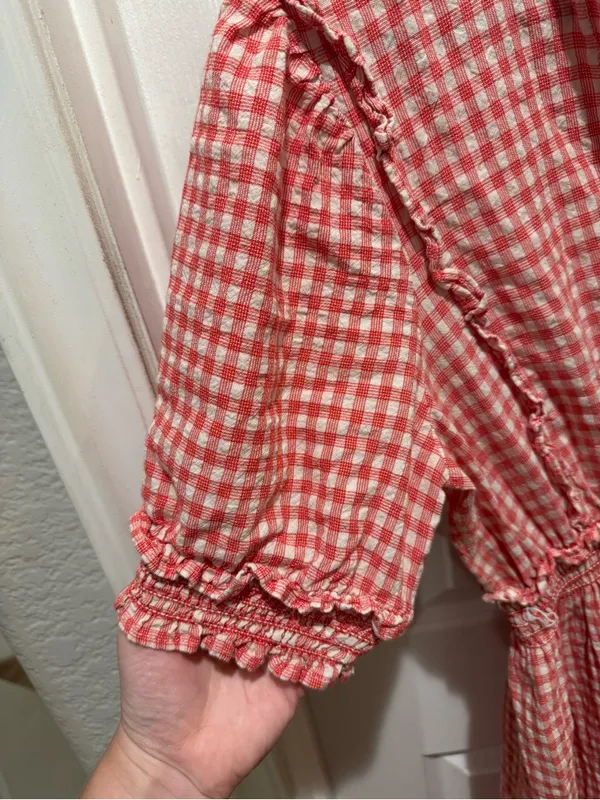 Max Studio Smocked Red Gingham Maxi Dress with Ruffle Trim - Image 5