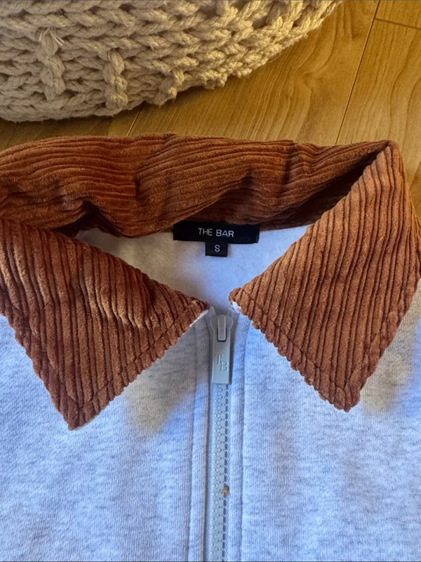 The Bar Light Gray Sweatshirt with Brown Corduroy Collar & Elbow Patches - Image 2