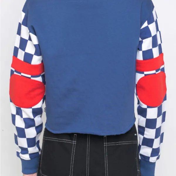VANS BMX Crew Neck Checked Sleeve Cropped Sweatshirt Size S - Image 2
