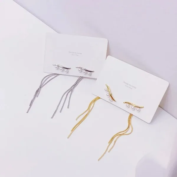 Boutique NEW‎ 2 in 1, 18k Gold Tassel Adjustable Pearl Earrings - Image 5