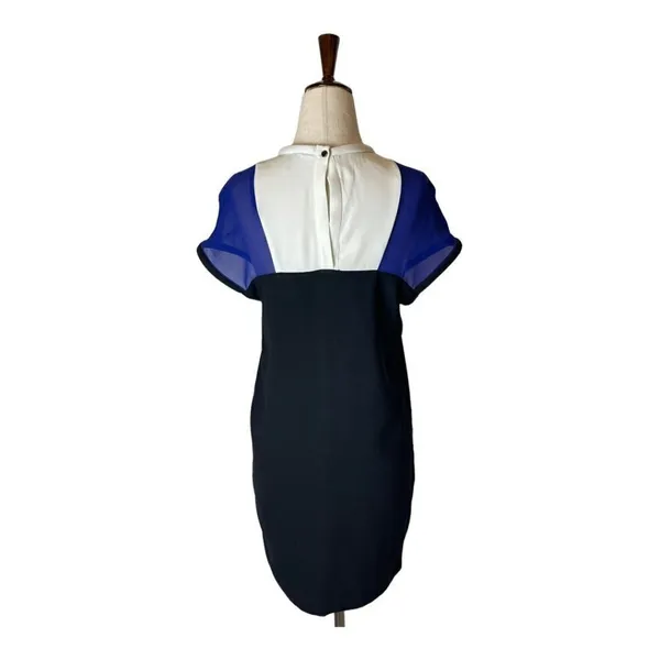 Maje Blue White And Black Colorblock Silk Detail‎ Crew Neck Mini Shift Dress S - Image 2