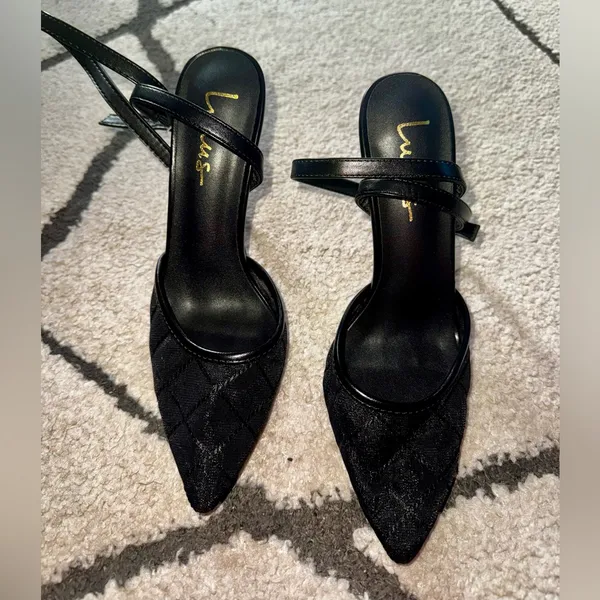 Lulus Louize Black Embroidered Ankle-Strap Heels - Image 5