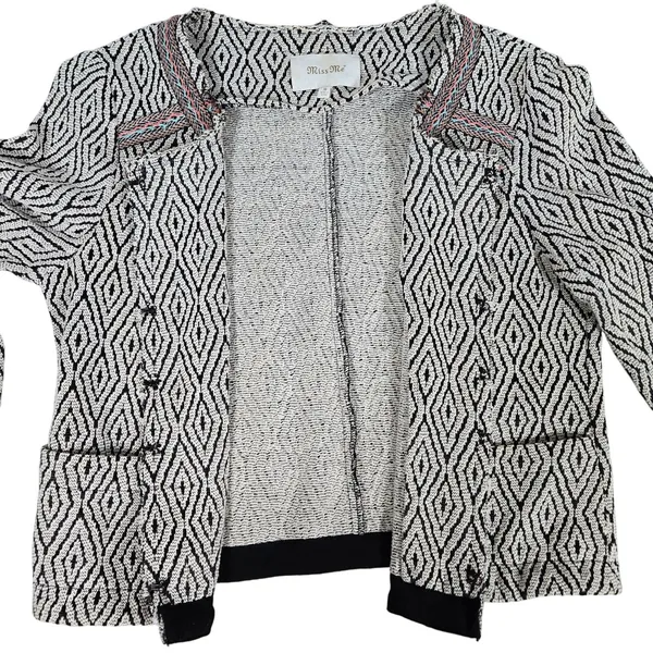 Miss Me Geometric Diamond Fringe Cropped Jacket Cardigan Sweater Women‎ Size M - Image 3