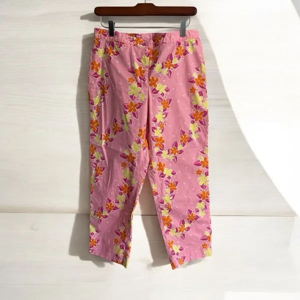 Lilly Pulitzer Crop Pants Pink 6 Women Floral Bi-Stretch Tropical Summer - Image 2