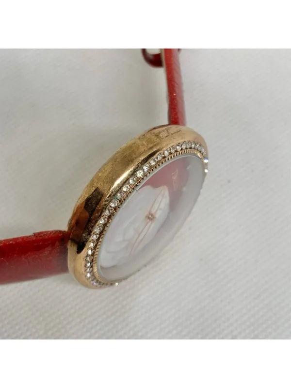 Timeco women’s watch floral dial rose gold tone 40mm red leather band running - Image 10