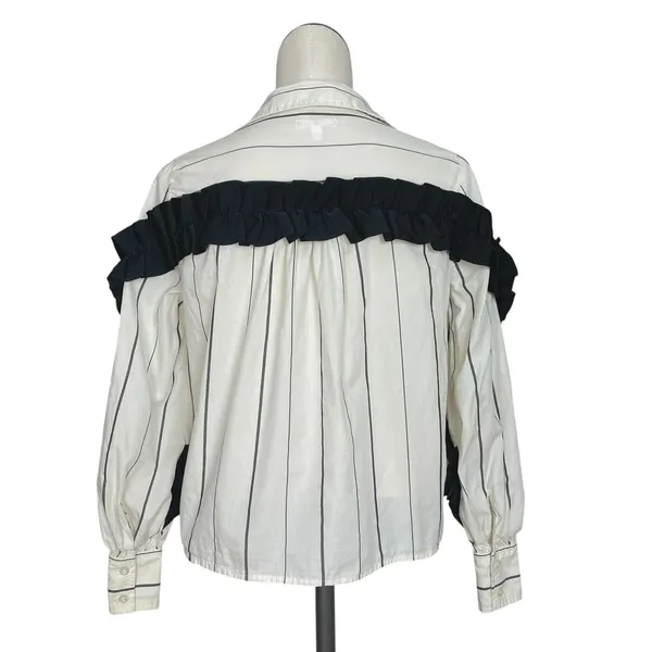 BP Ruffle Shirt Striped Button Down Juniors Size XXS White Black Avant Garde Top - Image 2