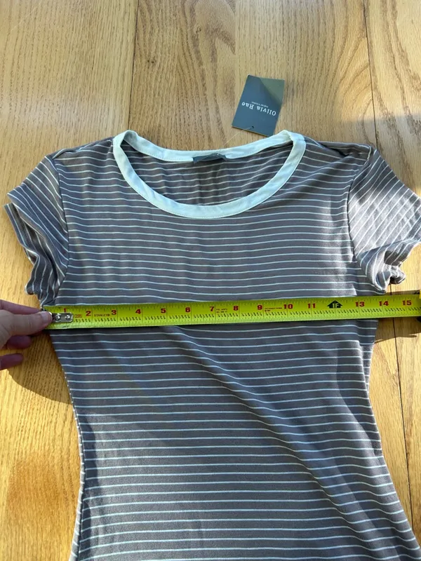 NWT Olivia Rae Maxi Dress Medium‎ Brown White Striped Side Slit Short Sleeve - Image 7