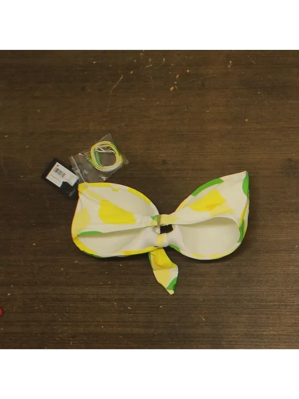 NWT Kate Spade Womens Tie-Front Bikini Top Bandeau Swim White / Yellow / Green S - Image 5