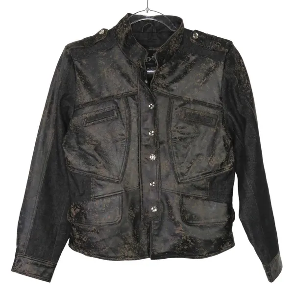 90s Vintage Brown Distressed Leather Jacket Moto Biker Jacket Medium - Image 3