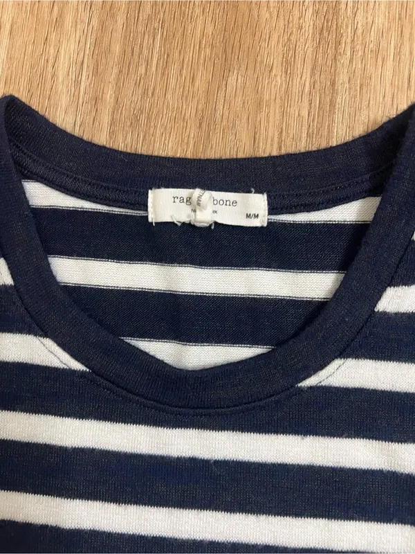 rag & bone Navy and White Striped Crew Neck Tee - Image 3
