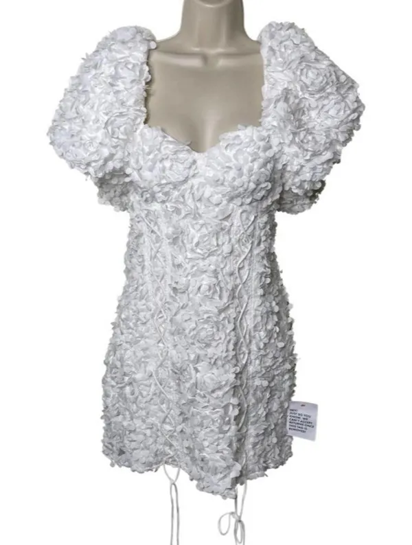 ASOS LUXE 3D floral corset mini dress with puff sleeves in white sz 6 - Image 2