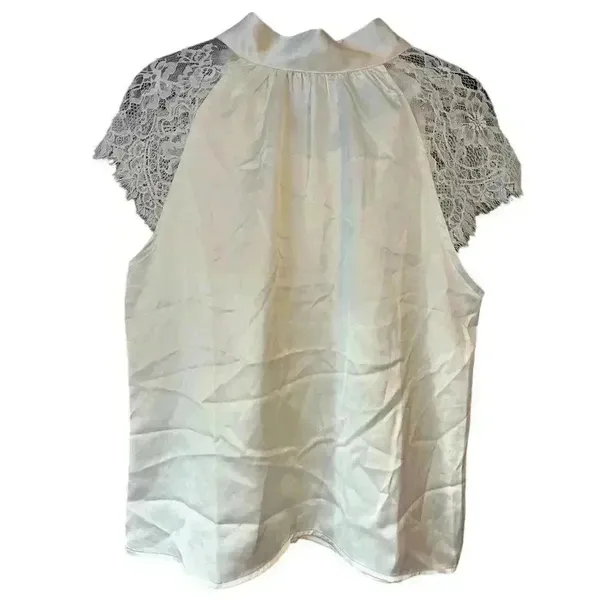 NWT Nicole Miller Satin Shirt with‎ Lace Detail Size M A56 - Image 2