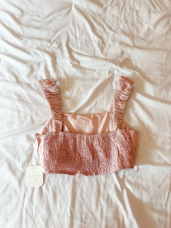 Light Pink Ruched Cropped Tank Top Size XS - Image 2