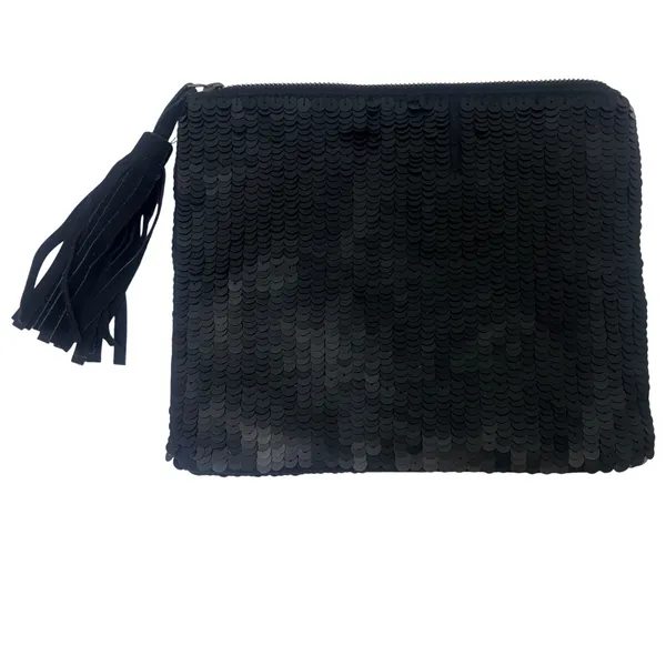 Anthropologie Jasper & Jeera Beaded Sequin Chevron Clutch Bag Black Tassel Glam - Image 2