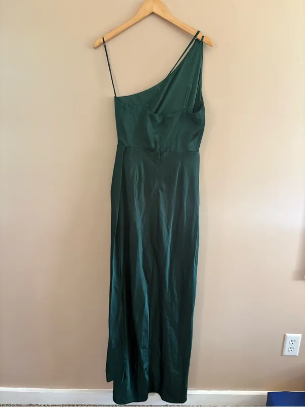 Lulus Signature Elegance Emerald Satin One-Shoulder Maxi Dress Size Large Formal - Image 6