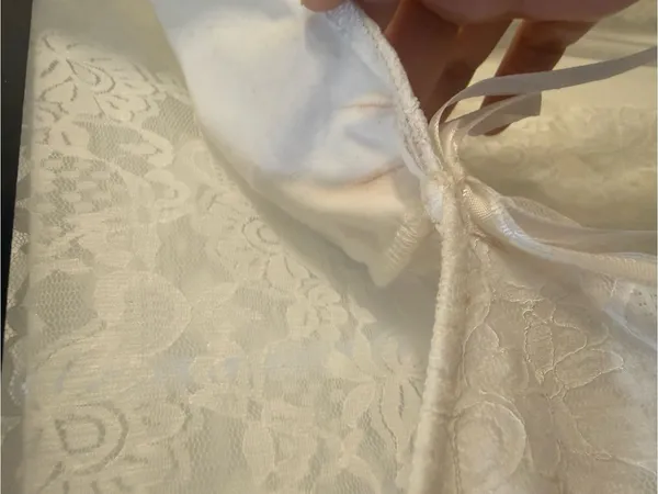 White Lace stretch Long-Sleeve Tie Front Top size small feminine NWT see pics - Image 7