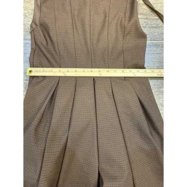 Zara Brown Houndstooth Check Square Neck Pleated A-Line Mini Dress Academia - Image 11