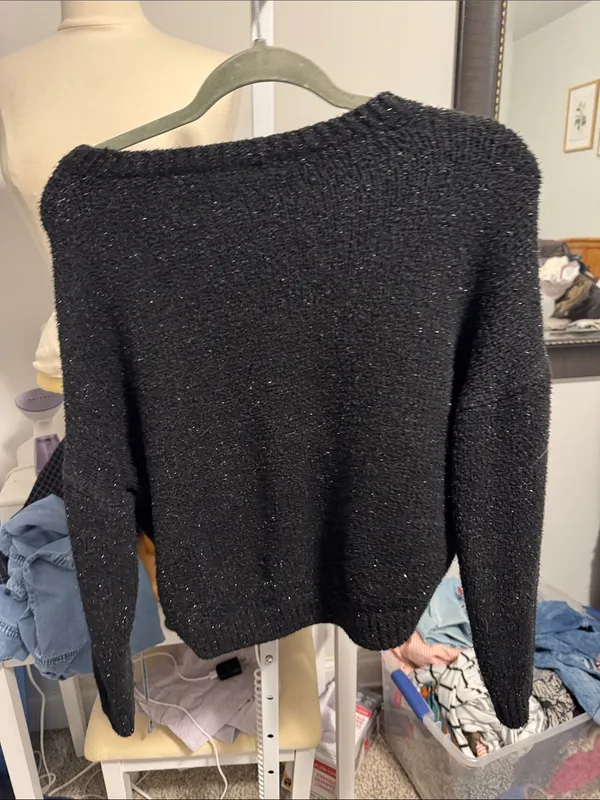 wild fable Black Sparkle Boatneck Crew Sweater - Image 4