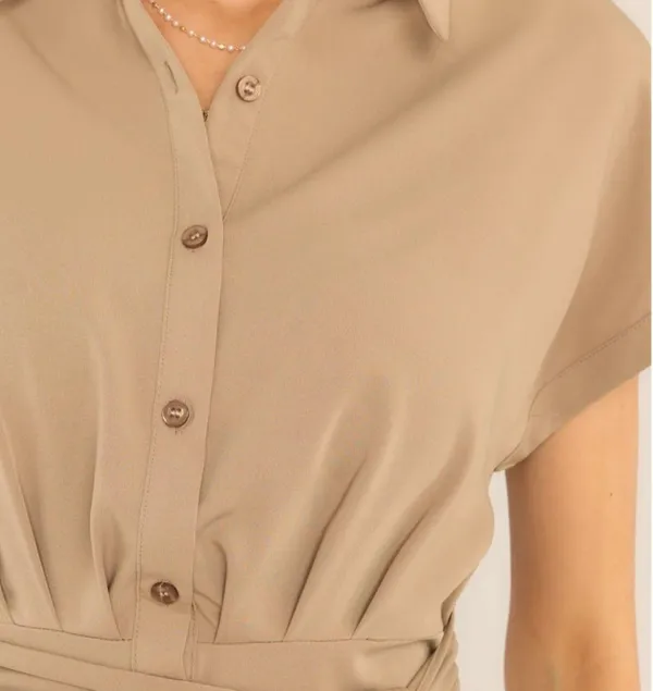 Red Dress Boutique Working Together Tan Button Front Midi Dress - Image 2