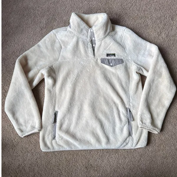 L.L.Bean Hi-Pile Fleece Pullover cream and gray size large - Image 6