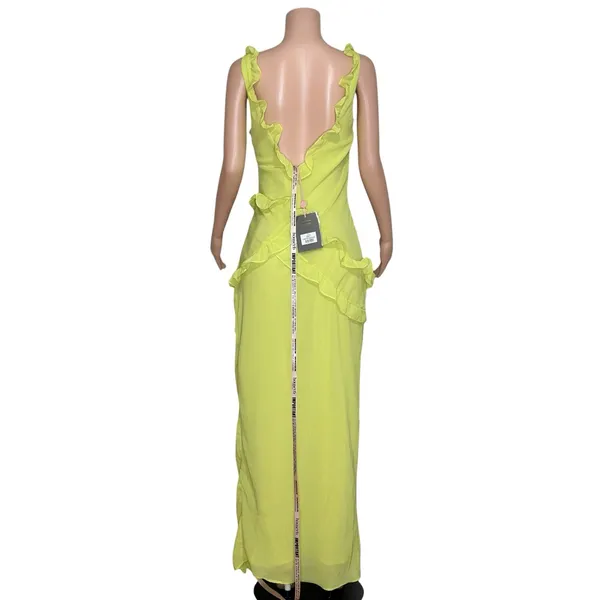 HOUSE OF CB Pixie Ruffle Maxi Dress, Lime, L (Plus Cup) - Image 10
