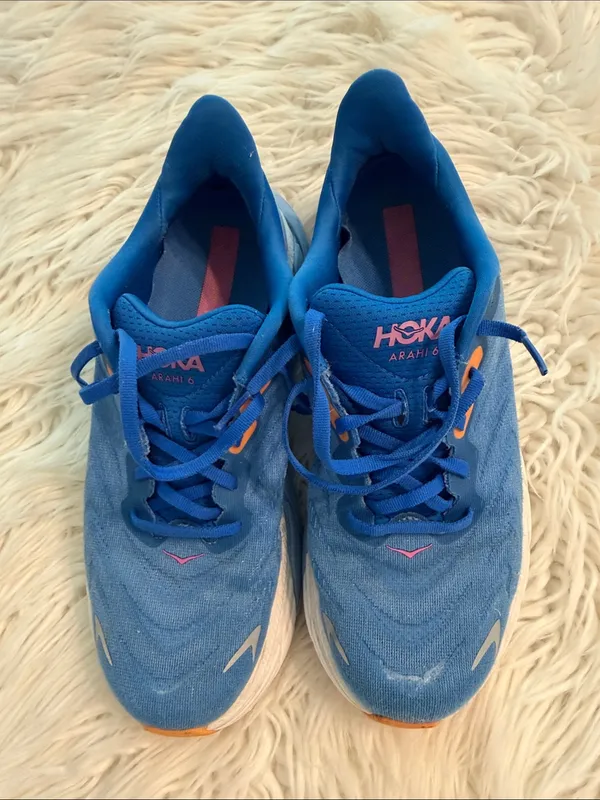 Hoka Blue Running Shoes with Pink Logo and Orange Accents in fair/ good condi - Image 2