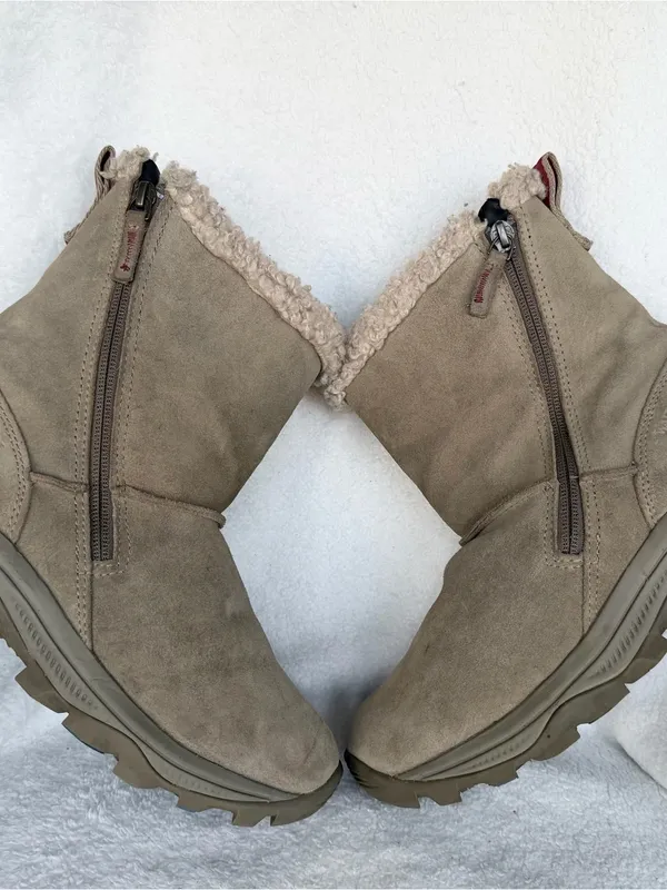 Merrell IcePack waterproof Winter Boots Taupe Suede Faux Fur Sz 8 - Image 4