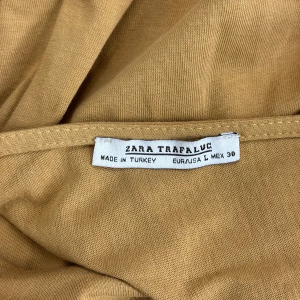 Zara Belted Tunic Shirt Mini Dress Brown Beige Size Large 100% Cotton - Image 3
