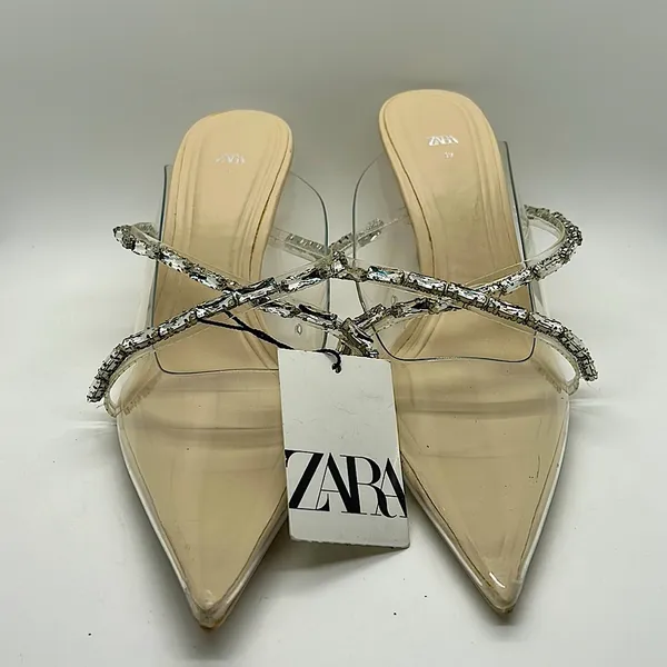 Zara Glitzy See Through Pointed Toe Jeweled Sandals Shoes **Sz 38/US Sz 8** 🔥🔥 - Image 2