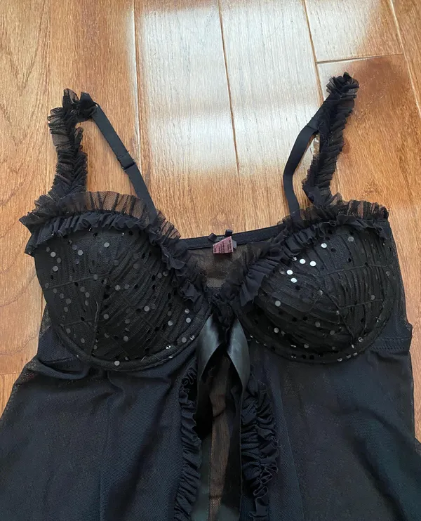 Victoria's Secret Sexy little things Sheer front tie baby doll Chemise Black - Image 2