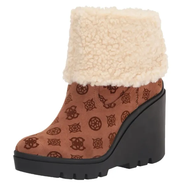 NEW GUESS Women's Tabloid Fashion Boot SZ-9.5 Brown White Faux Fur Lined - Image 2