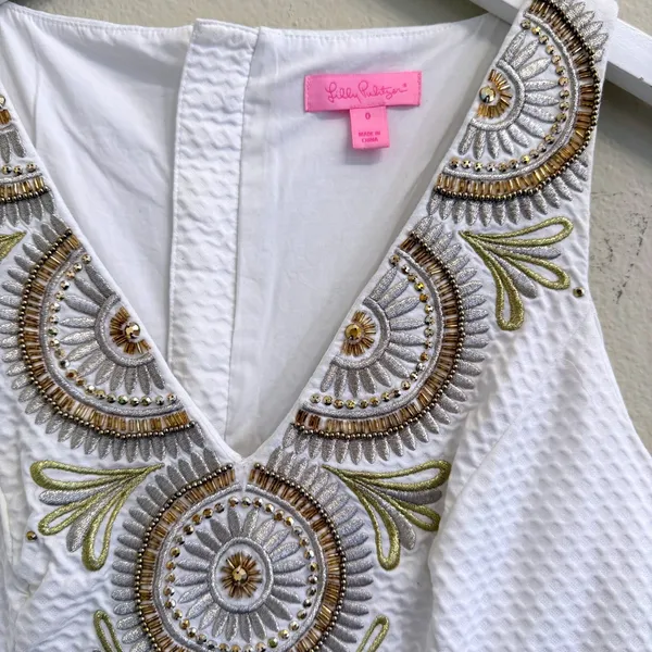 Lilly Pulitzer Gabby Shift Dress Womens 0 Resort White Seersucker‎ Bridal Preppy - Image 8