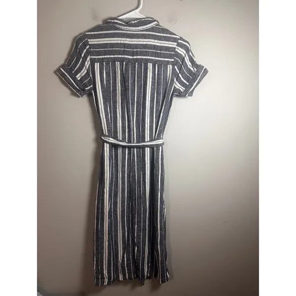 Banana Republic Womens Navy‎ White Striped Linen Rayon Midi Shirt Dress Size 4 - Image 6
