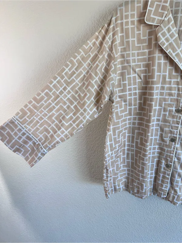 Natori Women’s Geometric‎ Print Notch Collar Pajama Top Cotton Sleep Shirt - Image 4