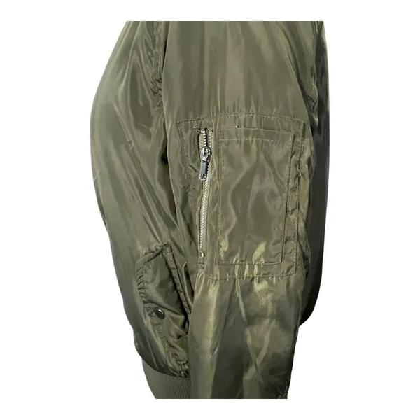 Joujou Bomber Jacket‎ Women Large Olive Green Faux Fur Lined Full Zip Utility - Image 11